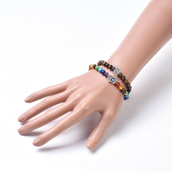 NWOT Two Loops Natural Tiger Eye Stone Beads Wrap Stretch Bracelet 2/$25 - Picture 2 of 4